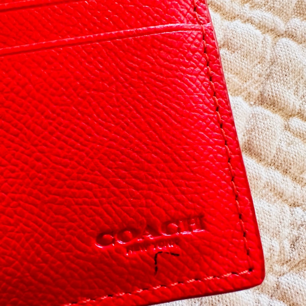 COACH Bold Coral Red Leather Wallet With Removable Checkbook Cover - Picture 12 of 14